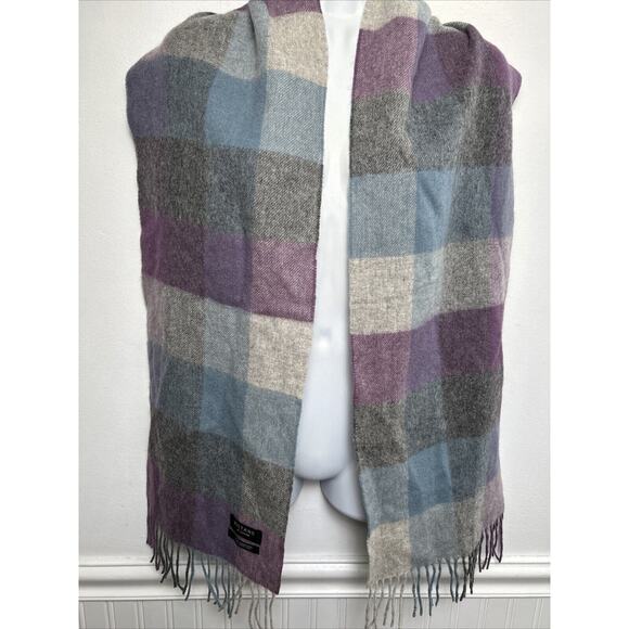 KILTANE of Scotland Lambswool Scarf Fringed Plaid 10x64 Purple Blue Soft - Picture 1 of 3